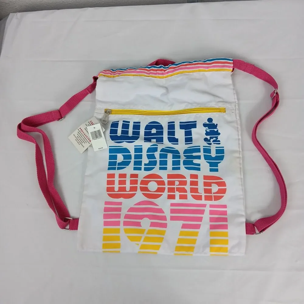Walt Disney World 1971 Cinch Sack Tote Mickey Mouse Rainbow Colors Disney Parks
